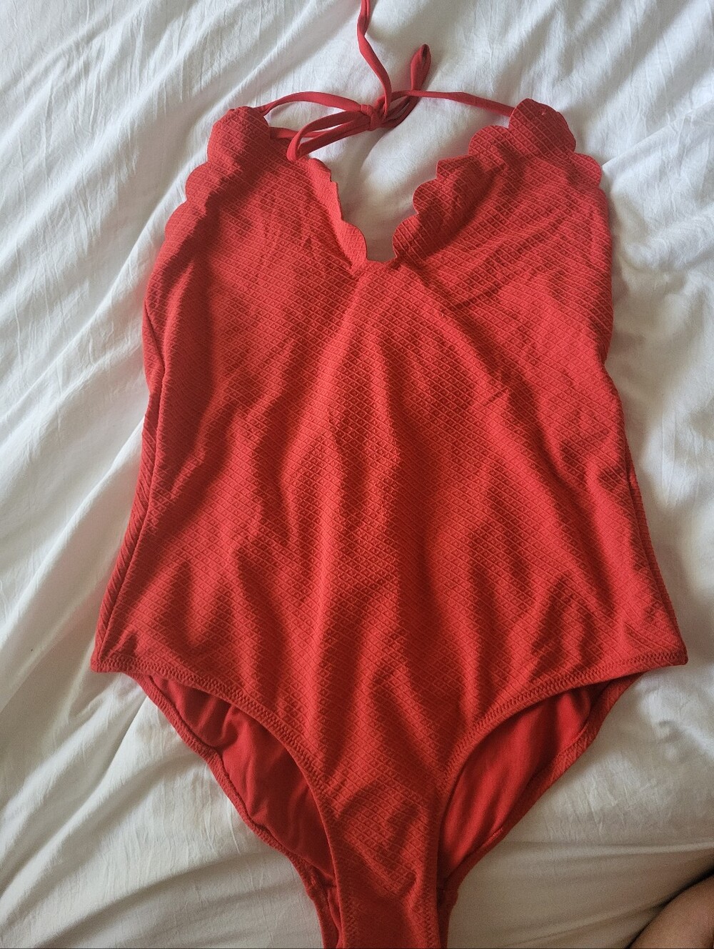 Jessica Simpson Red Scallop Halter One-Piece
